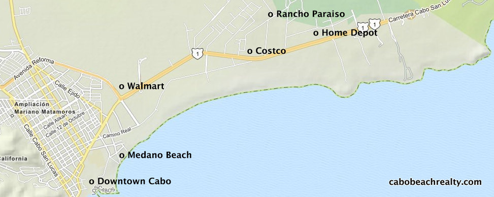 A map showing Rancho Paraiso's proximity to downtown and local shopping